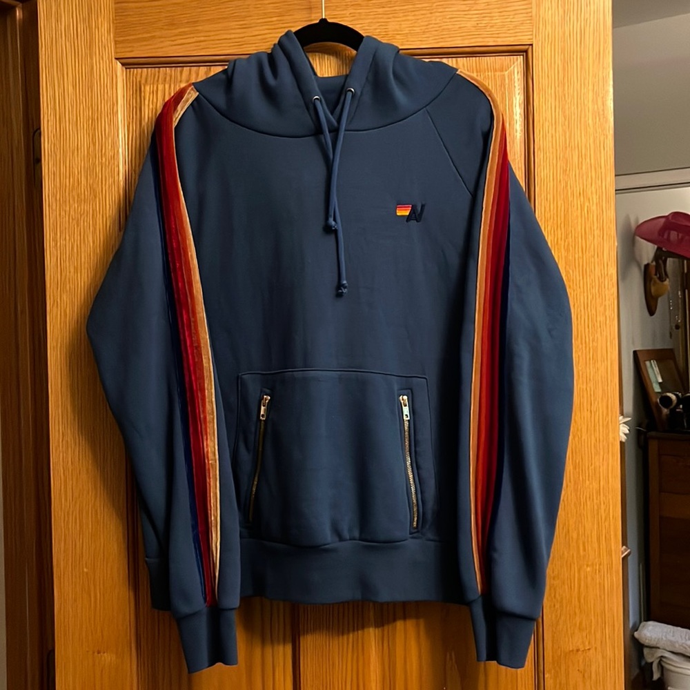 Aviator Nation Pullover Hoodie LARGE w/ velvet stripes